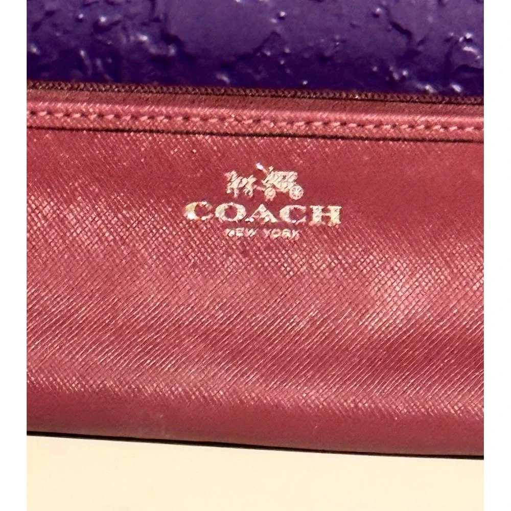Coach New York Plum Leather Zip Pen Pencil Case Pouch Holder Organizer Rare
